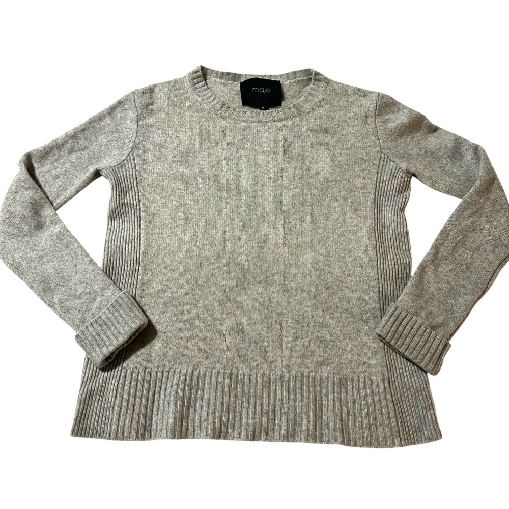 Maje 100% Cashmere Sweater Light Gray Crew Neck Long Sleeve Luxury SZ 3 US L EUC